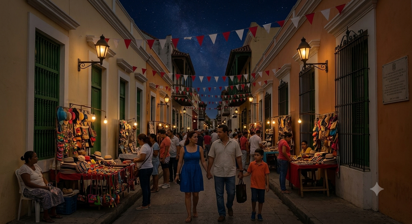 Calle Comercio de Catacaos de noche